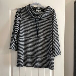 Emily Daniels Striped Black and Gray Cowl Neck Sweater